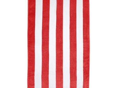 Classic Stripe Cotton Cabana Beach Pool Towel POPPY RED  by Bambury For Sale