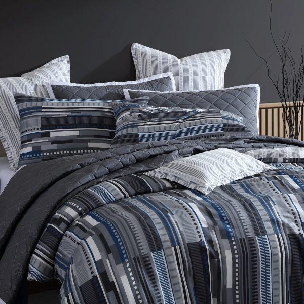 f Stripe Charcoal Quilt Cover Set by Logan and Mason Online now