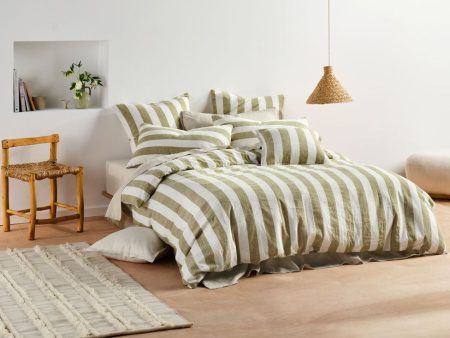 Vintage Stripe Pesto Quilt Cover Set by Linen House Online