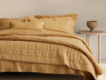 Abbotson Ochre Linen Quilted European Pillowsham by Sheridan For Discount