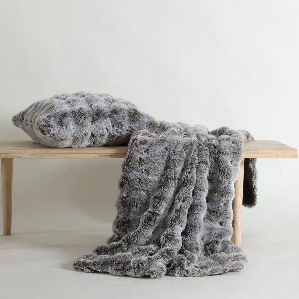 Grey Rabbit Fur Throw by Logan and Mason Platinum Online now