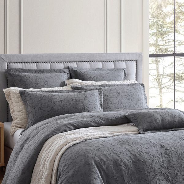 Marbella Charcoal Quilt Cover Set by Private Collection For Sale