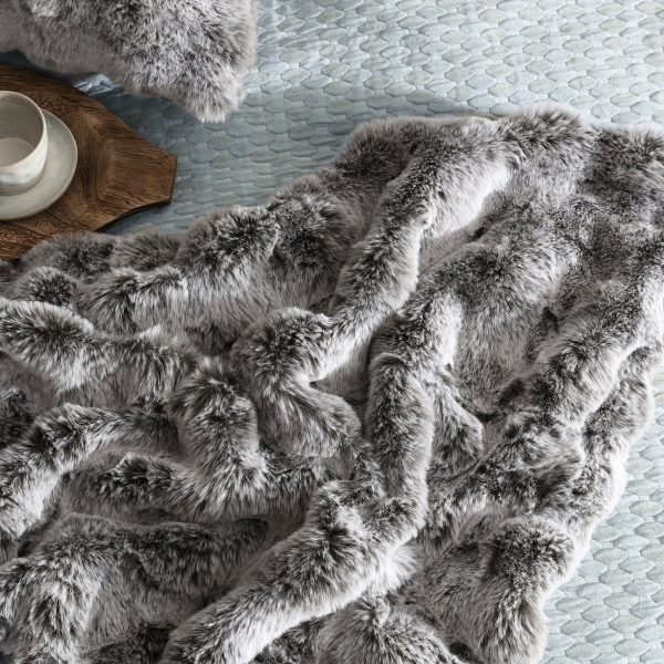 Grey Rabbit Fur Throw by Logan and Mason Platinum Online now