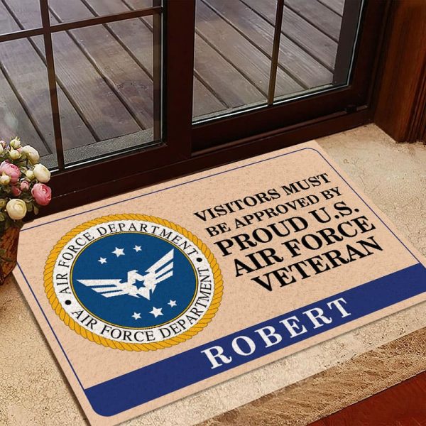 Veteran door mat with your name - Visitors must be approved Air Force Sale