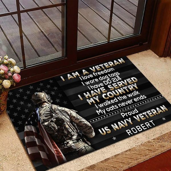 Veteran door mat with your name - I have DD-214 Navy Sale