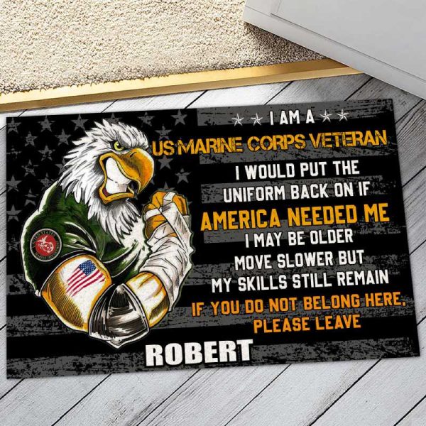 Veteran door mat with your name - Powerful eagle Marine Corps on Sale