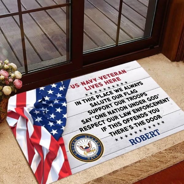 Veteran door mat with your name - Support our troops Navy Discount