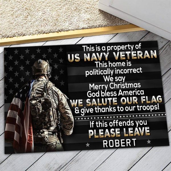 Veteran door mat with your name - Politically incorrect home Navy Online