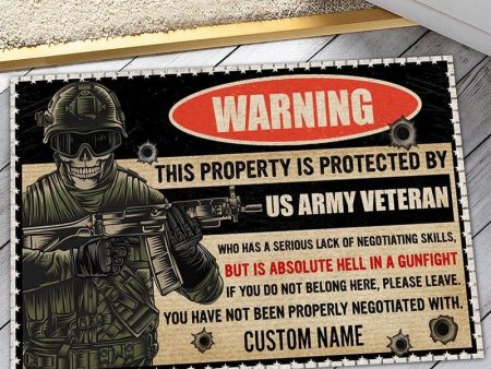 Personalized door mat with your name - Protected by brave veteran Sale