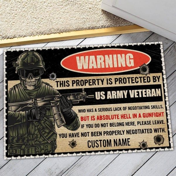 Personalized door mat with your name - Protected by brave veteran Sale