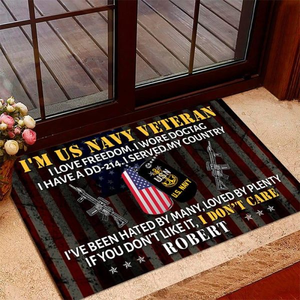 Veteran door mat with your name - I love freedom Navy Supply