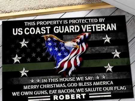 Veteran door mat - This property is protected by proud US Veteran Coast Guard Fashion