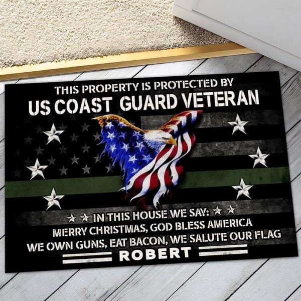 Veteran door mat - This property is protected by proud US Veteran Coast Guard Fashion