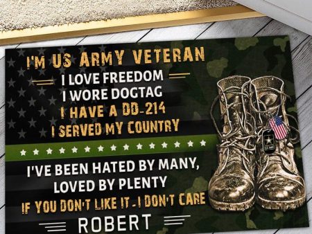 Veteran door mat with your name - I don t care Army For Discount