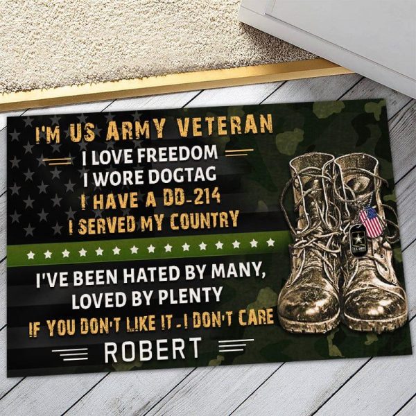 Veteran door mat with your name - I don t care Army For Discount