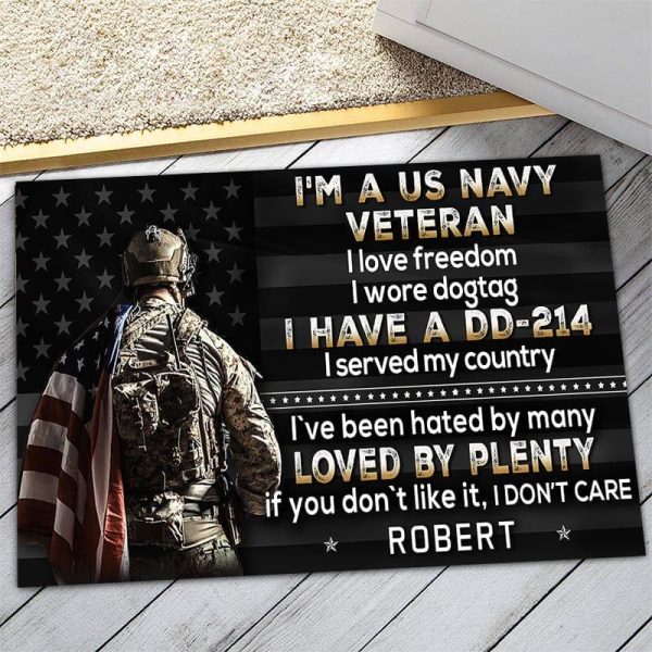 Veteran door mat with your name - Patriotic Veteran Navy For Discount