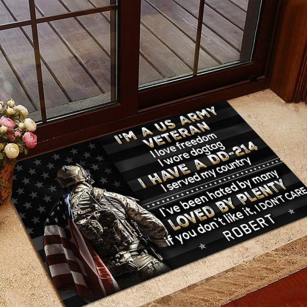 Veteran door mat with your name - Patriotic Veteran Army Discount