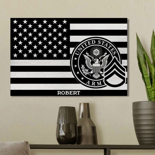 Brushed Aluminum Print For Veteran - Flag With Insignia Fashion