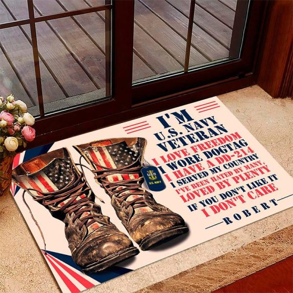 Veteran door mat with your name - I wore dogtag Navy Supply