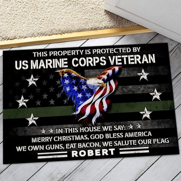 Veteran door mat - This property is protected by proud US Veteran Marine Corps For Cheap