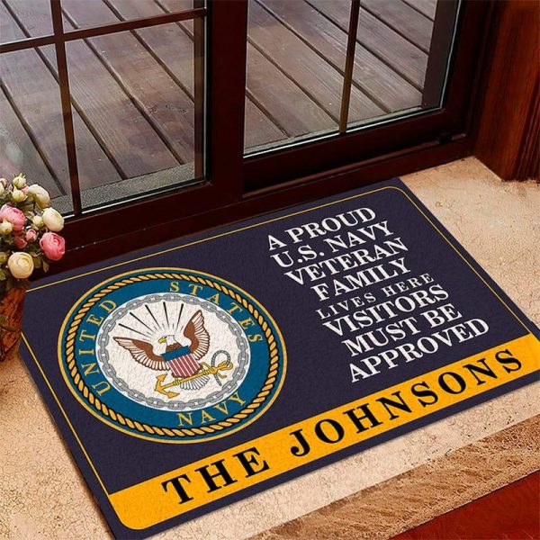 Veteran door mat with your name - A proud veteran family Navy Supply