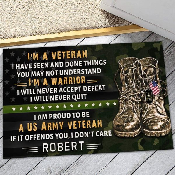 Veteran door mat with your name - I am proud Army Hot on Sale