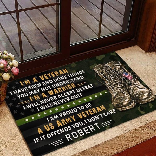 Veteran door mat with your name - I am proud Army Hot on Sale