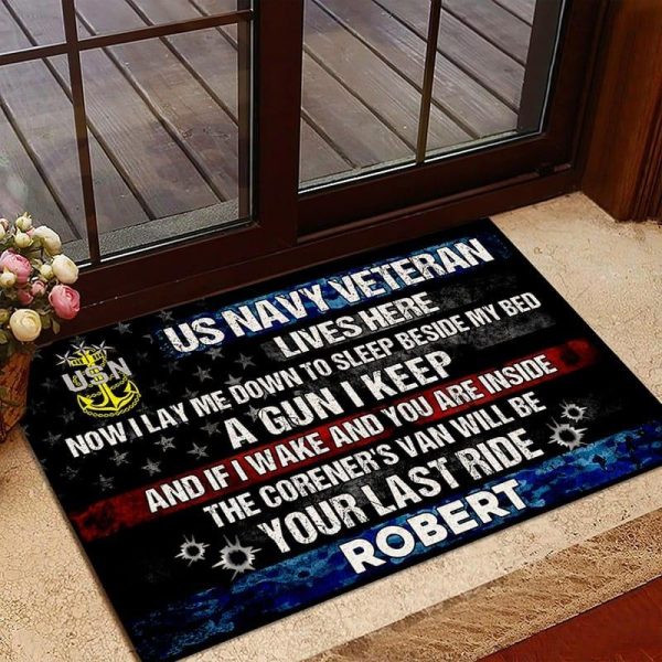 Veteran door mat with your name - Watch out for me Navy Sale