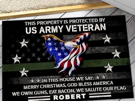 Veteran door mat - This property is protected by proud US Veteran Army Discount