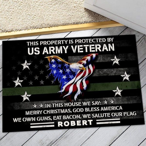 Veteran door mat - This property is protected by proud US Veteran Army Discount