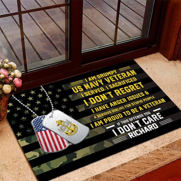 Personalized door mat with your name - Grumpy veteran For Sale