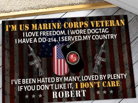 Veteran door mat with your name - I love freedom Marine Corps Cheap