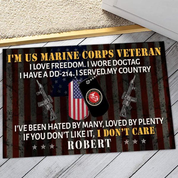 Veteran door mat with your name - I love freedom Marine Corps Cheap