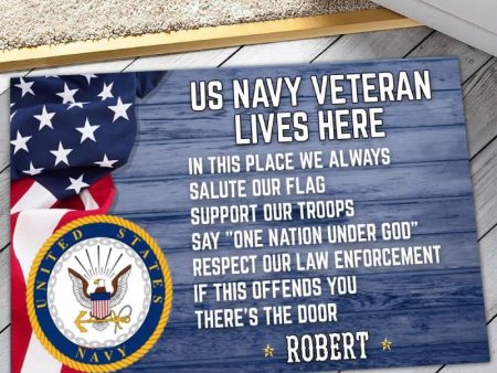 Veteran door mat with your name - Salute our flag Navy For Sale