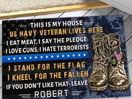 Veteran door mat with your name - I stand for the flag Navy Fashion