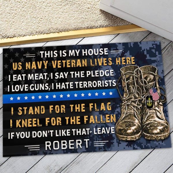 Veteran door mat with your name - I stand for the flag Navy Fashion