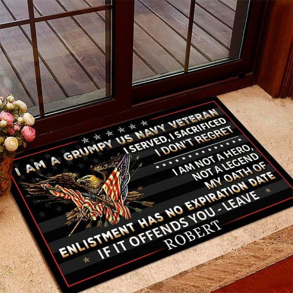 Veteran door mat with your name - Retro eagle Navy Online Sale