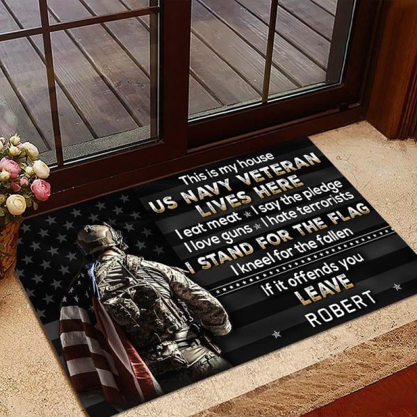 Veteran door mat with your name - This is my house Navy For Cheap