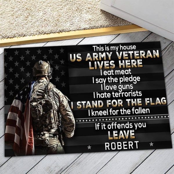 Veteran door mat with your name - This is my house Army Supply