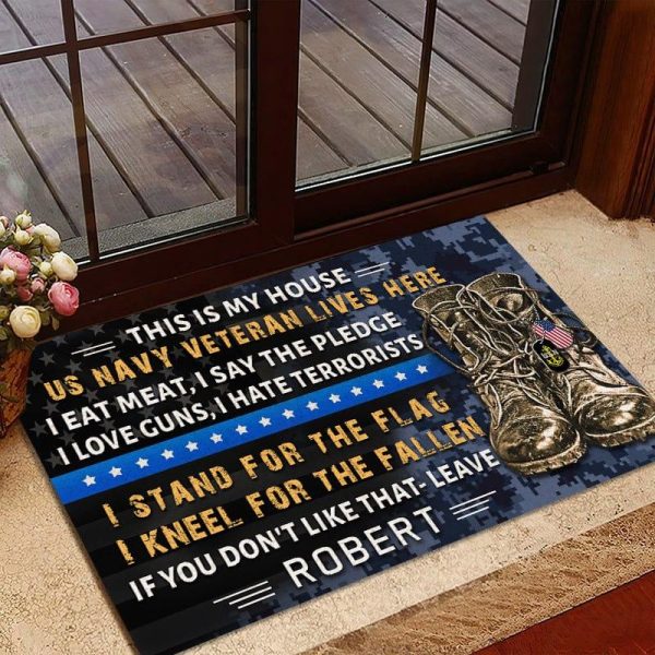 Veteran door mat with your name - I stand for the flag Navy Fashion