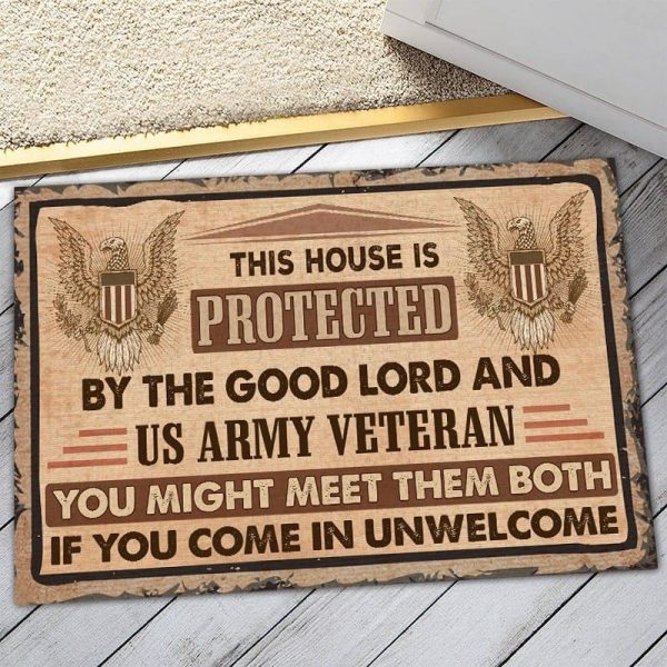 Veteran door mat - This house is protected Army For Cheap