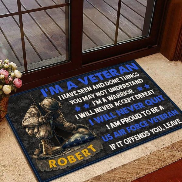 Veteran door mat with your name - Kneel for the fallen Air Force For Cheap