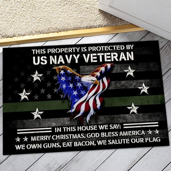 Veteran door mat - This property is protected by proud US Veteran Navy Supply