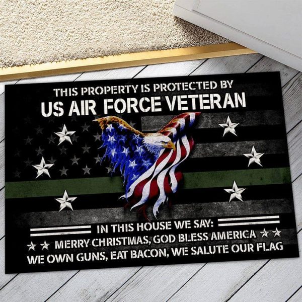 Veteran door mat - This property is protected by proud US Veteran Air Force For Sale