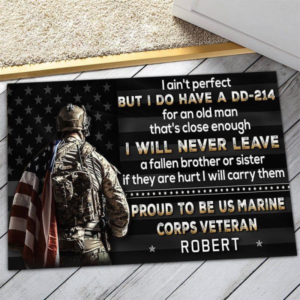 Veteran door mat with your name - I never leave brothers Marine Corps Supply