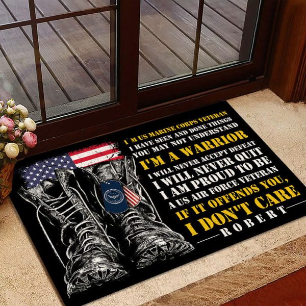 Veteran door mat with your name - I will never quit Air Force on Sale