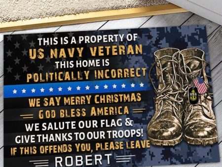 Veteran door mat with your name - Property of US Veteran Navy Online Sale