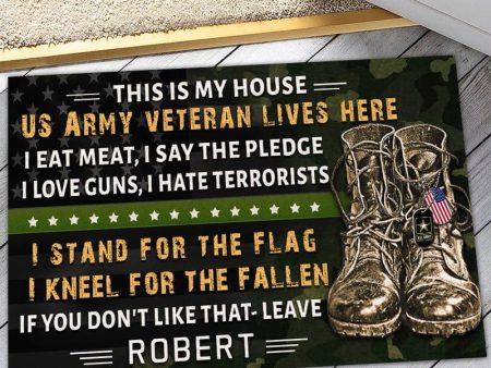 Veteran door mat with your name - I stand for the flag Army Online