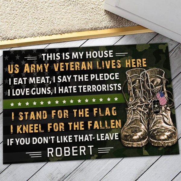 Veteran door mat with your name - I stand for the flag Army Online