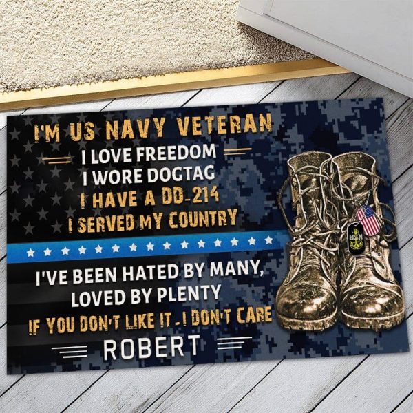 Veteran door mat with your name - I don t care Navy Online Hot Sale